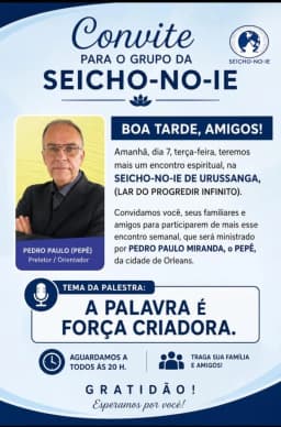 Seicho-No-Ie de Urussanga promove encontro espiritual semanal com foco no poder das palavras