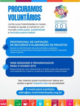 Movimento ODS Santa Catarina abre inscrições para voluntários em áreas estratégicas